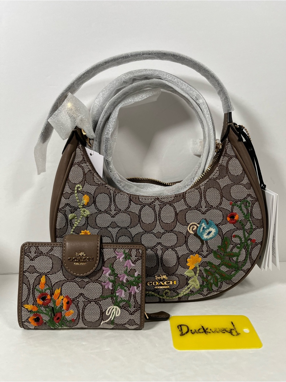 Bundle Coach Emily Shoulder Bag With Floral Embroidery plus wallet NWT